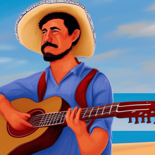 Mexican Fisherman on beach playing guitar